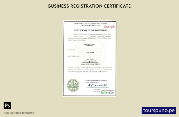 Plantilla de certificado de buena reputación de las Islas Marshal lista para imp